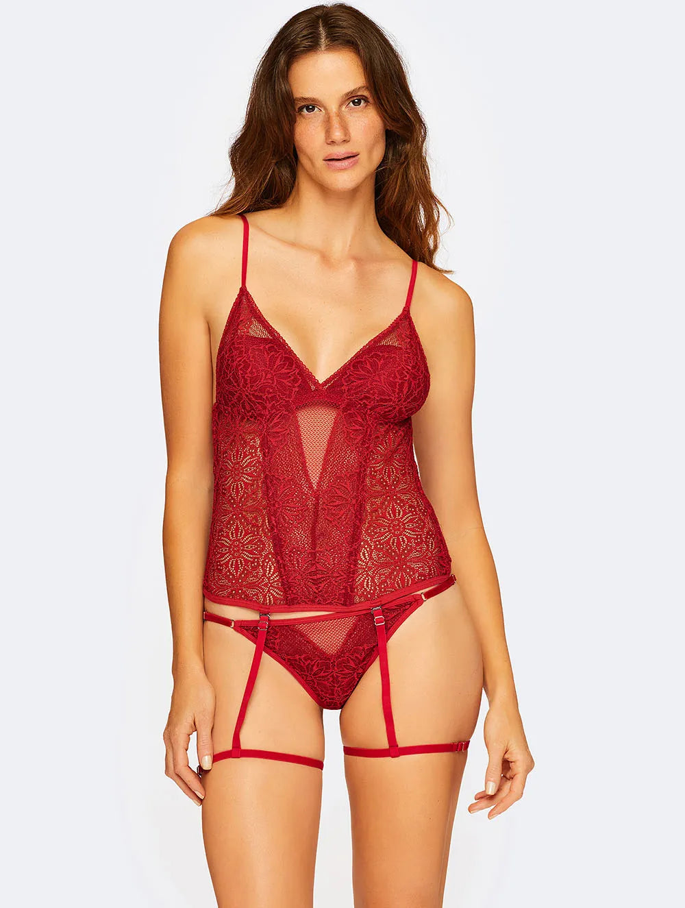 Corselet Com Cinta Liga + Calcinha String Fio Just Love